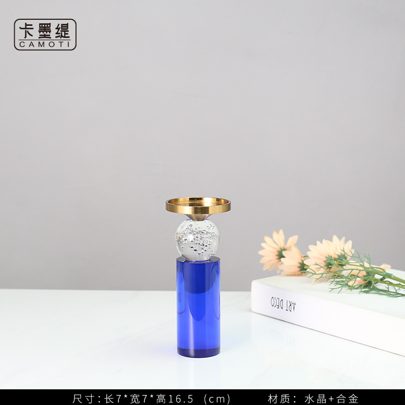 Modern and simple home furnishings, grey and blue crystal candlesticks, creative geometric decorative items, dining table decoration items pic 34