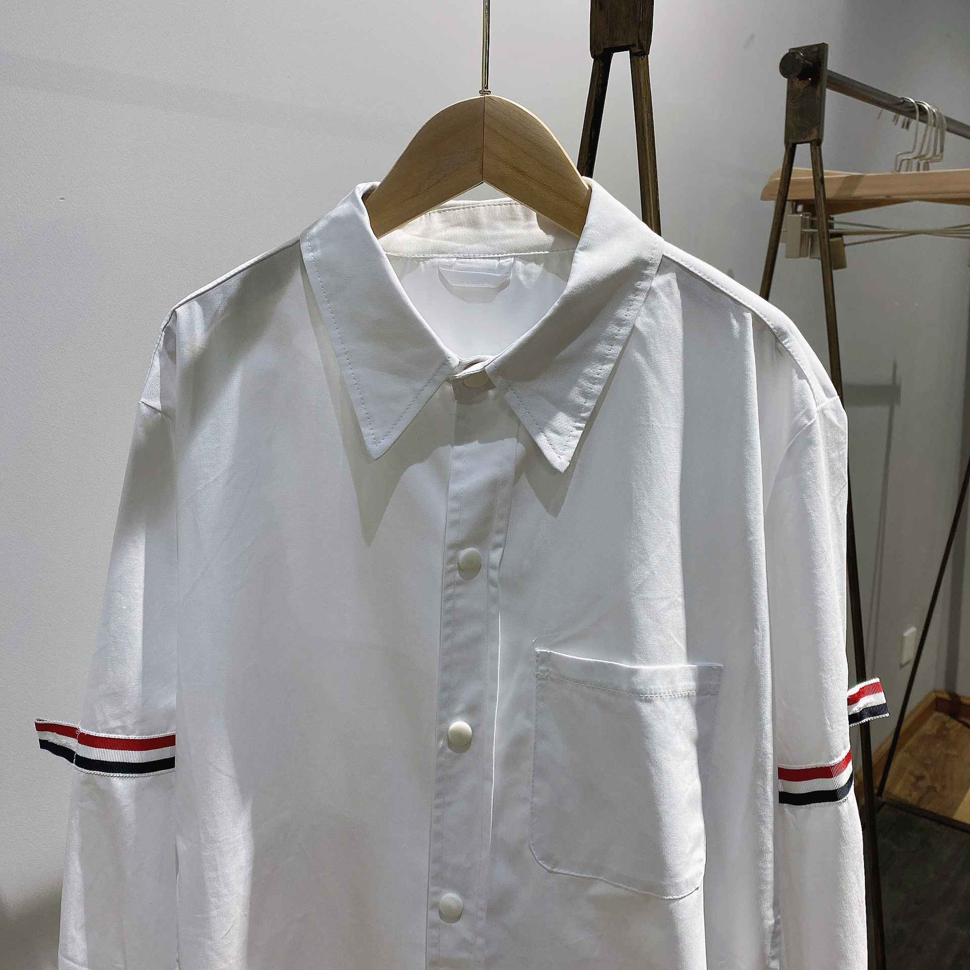 TB casual trendy brand poplin slim-fit solid white shirts for men and women, Oxford fabric shirts for women with long sleeves pic 122