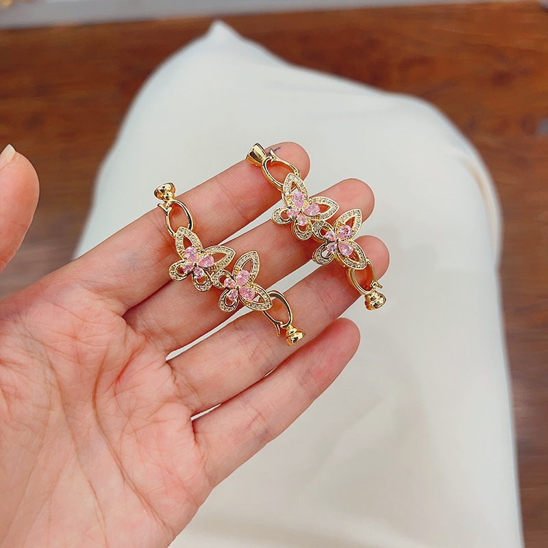 New copper-plated real gold double butterfly micro-inlaid zircon button bracelet necklace sweater chain link buckle DIY accessory pic 9