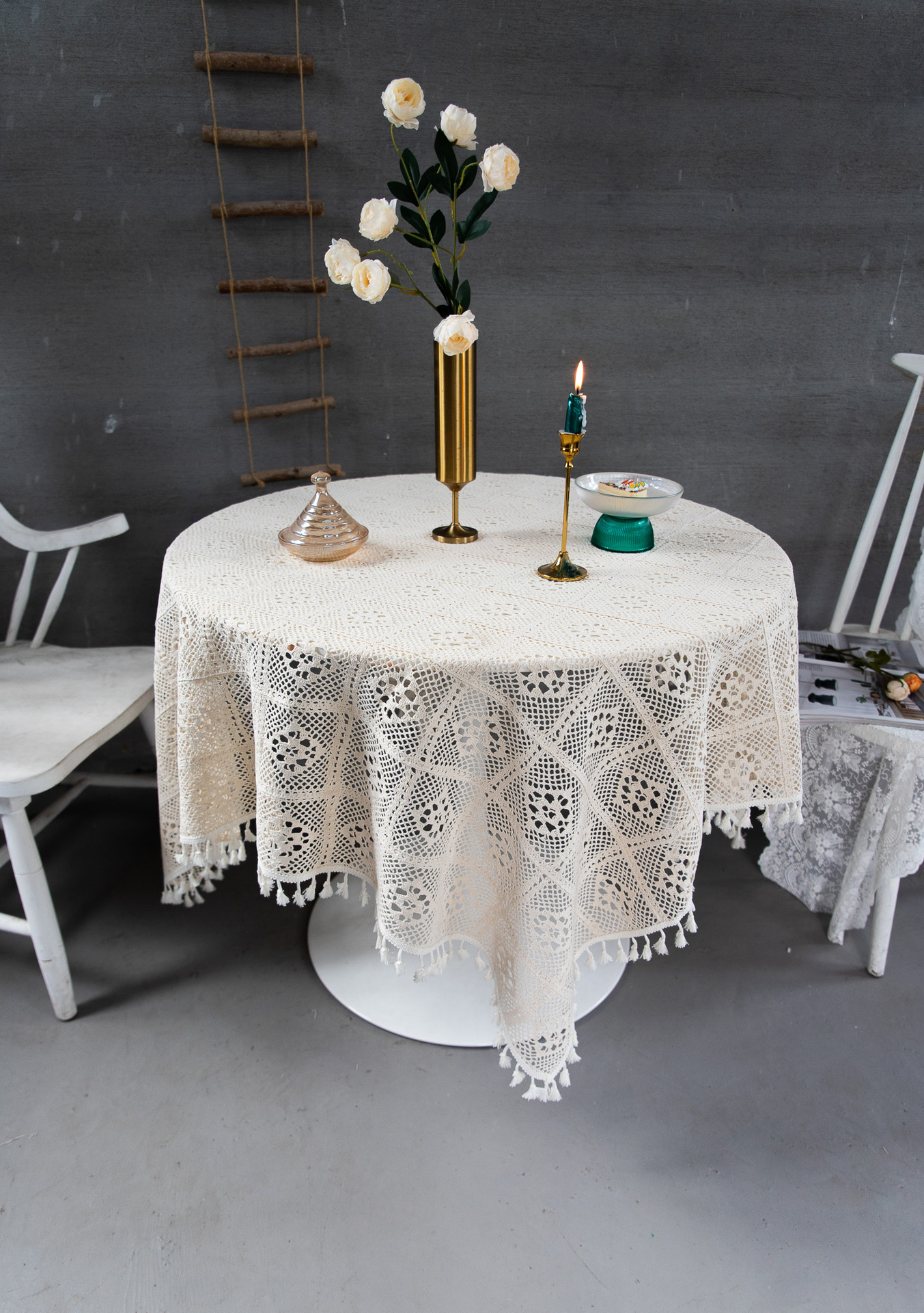 Korean hollowed-out crochet cotton thread woven tablecloths, square cultural art cross-border cover tablecloths, Taiwanese lace table MATS pic 7