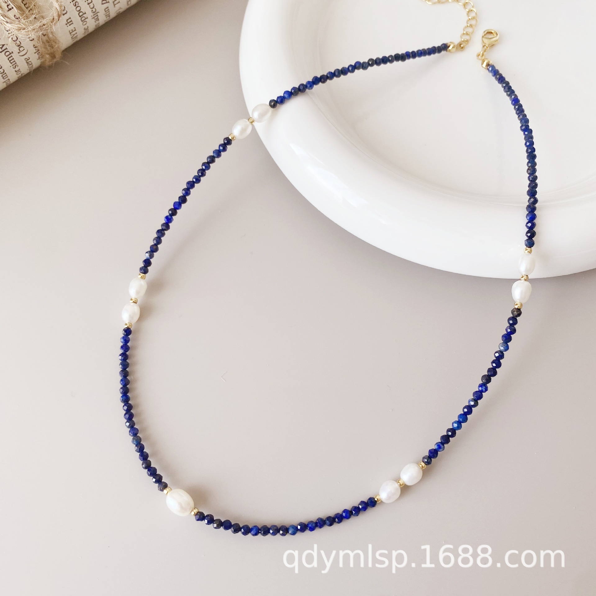 The new Korean version lapis lazuli freshwater pearl necklace is a versatile, high-end, light luxury, simple and fashionable collarbone chain pic 10