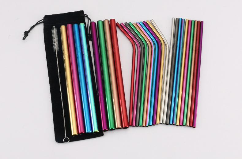 Food-grade 304 stainless steel straw set, coffee and milk tea straw, long stirring straw, custom logo stainless steel straw sleeve, straw brush with fabric bag, eco-friendly straw set pic 1