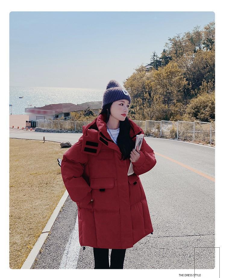 Bestseller hooded wine red down cotton-padded jacket for women, 2023 winter new thickened bread jacket, cotton-padded jacket, mid-length style pic 8