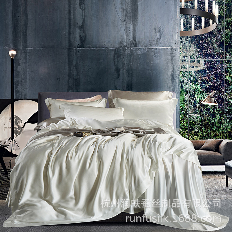 Heavyweight 25mm 100% mulberry silk bedding, wedding silk four-piece set, silk quilt cover and bed sheet pic 21