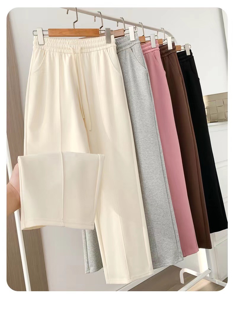 新款珠地棉垂感直筒裤高腰休闲阔腿裤女士春夏拖地裤舒适免烫长裤详情3