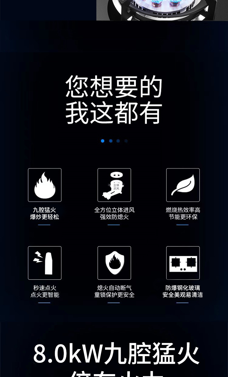 燃气灶家用厨卫双九腔猛火灶台嵌两用天然气液化气双灶煤气灶批发详情7