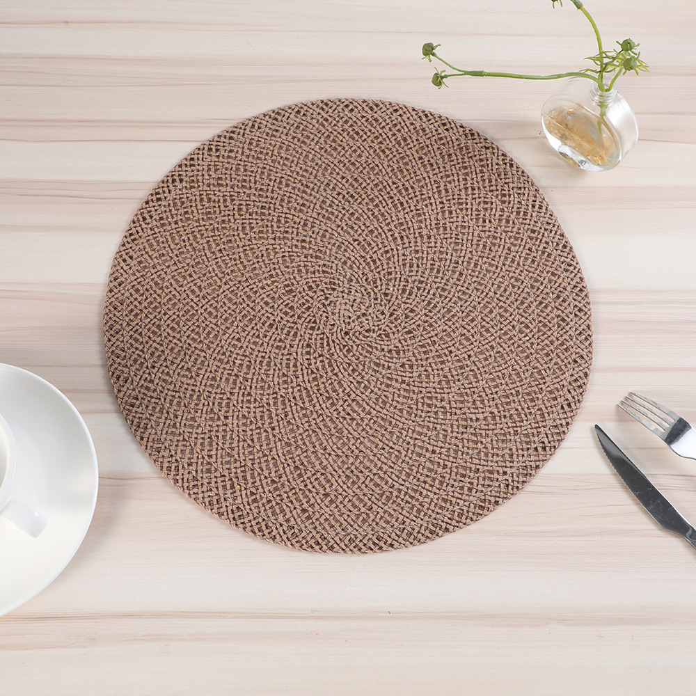 Casual retro wheat ear placemats, circular perforated cotton yarn heat insulation pads, simple style, natural color, anti-slip bowl MATS, placemats, heat-resistant pads pic 5