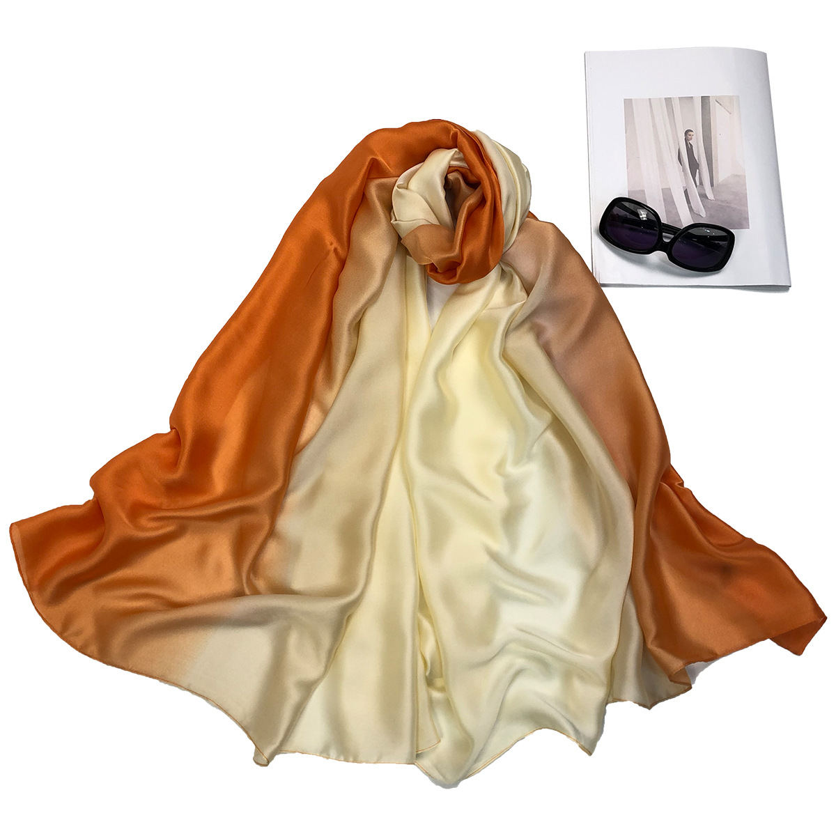 一件代发新款欧美时尚百搭丝绸质感缎面渐变色围巾 工厂批发 跨境专供详情8