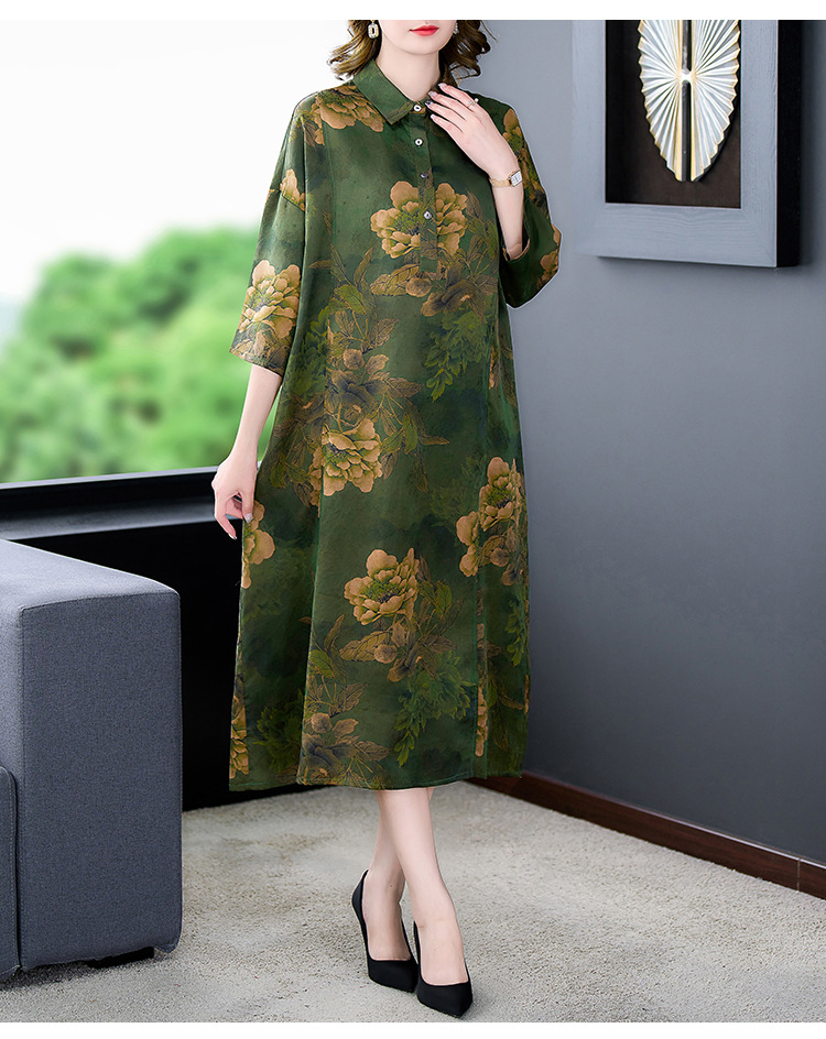 高端大牌香云纱袍子长款中长袖秋季新款大牌真丝连衣裙妈妈装详情14