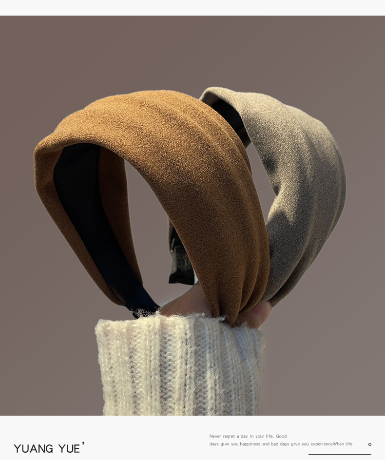 French-style popular hair bands and hairpins with wide edges, retro autumn and winter headwear, versatile, high-end solid color hair and face wash accessories, fashionable pic 1