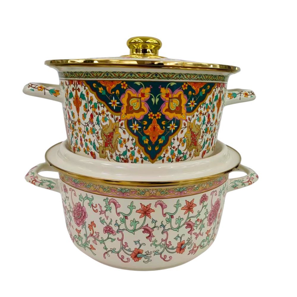 24-26cm俄罗斯花搪瓷特厚炖锅双耳加厚家用汤锅珐琅炖锅平底锅可详情4