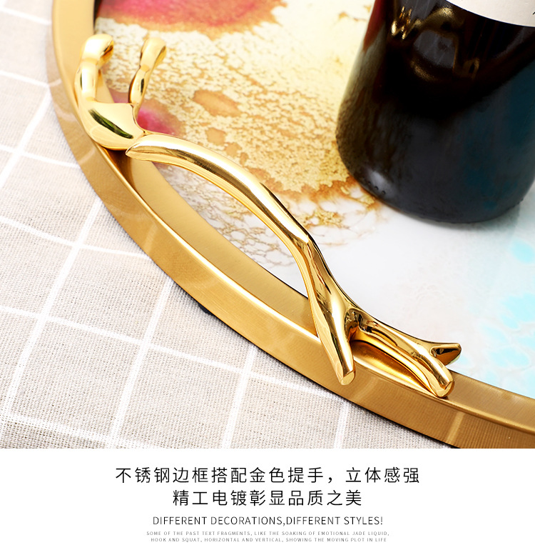 Nordic light luxury style glass storage trays, home decoration ornaments, tea sets, discs, crystal porcelain paintings, metal handicrafts pic 6