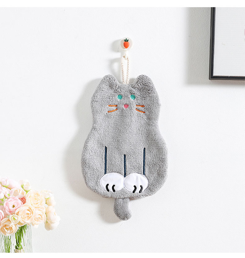 厨房国潮卫生间儿童卡通擦手巾吸水毛巾猫咪珊瑚绒方巾儿童可挂擦手布详情12