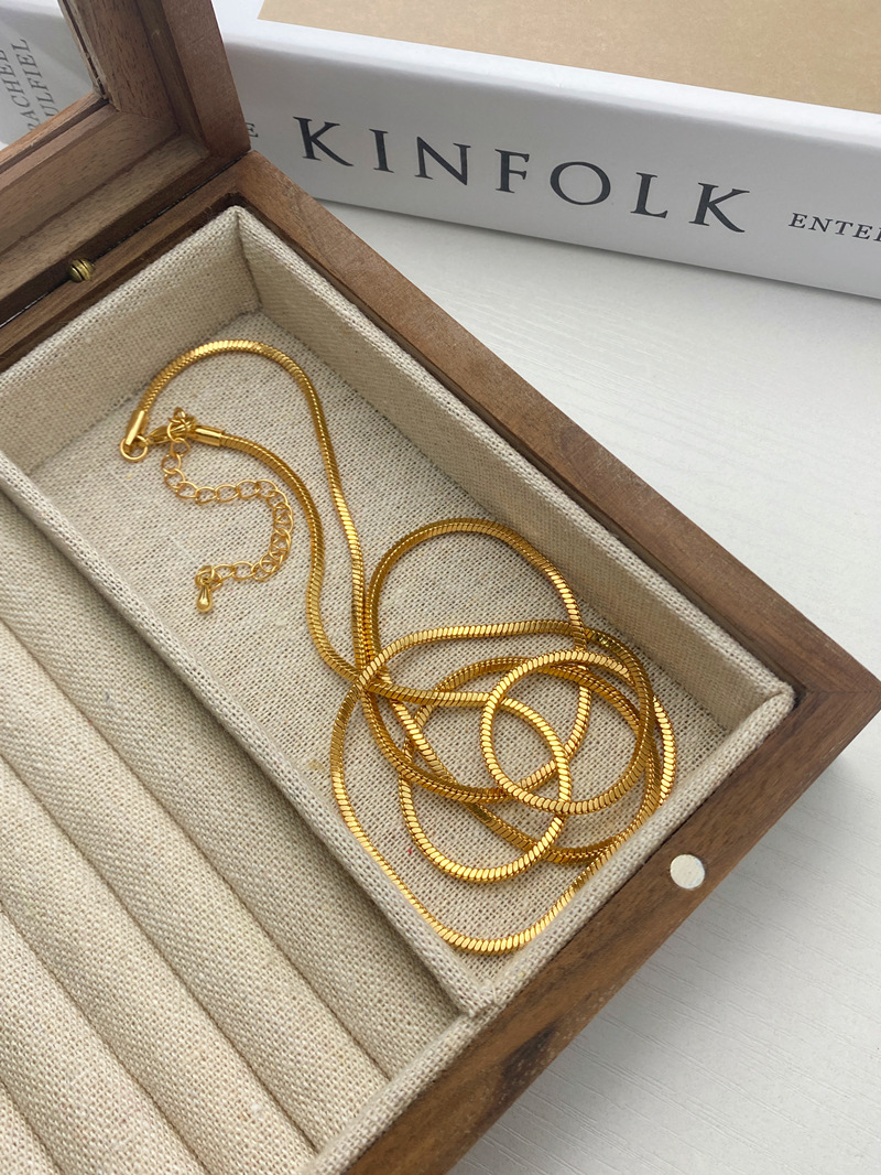 Korean simple square long snake bone necklace, gold-plated brass for women, high-end and versatile collarbone chain sweater chain for autumn and winter pic 6