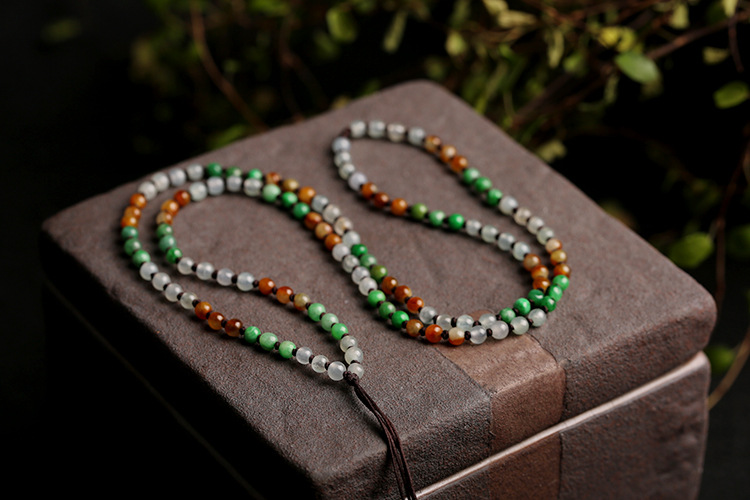 Natural premium jadeite A-grade round beads 5mm woven necklace rope round bead pendant hanging rope jadeite bead chain pic 3