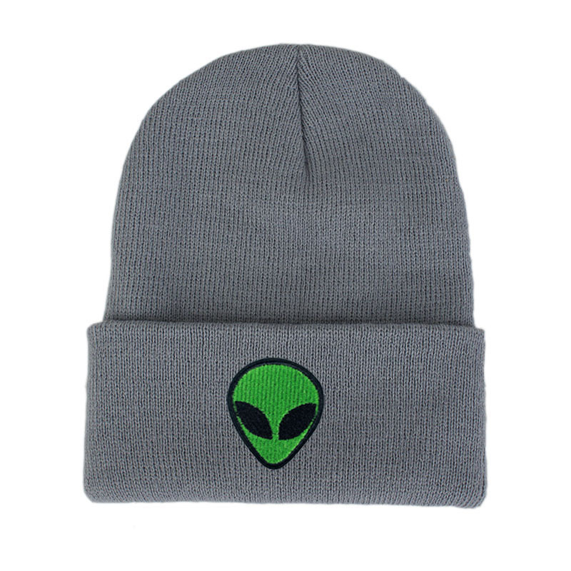 Amazon European-style alien embroidery street knitted hat, autumn and winter outdoor ghost head warm woolen hat pic 3