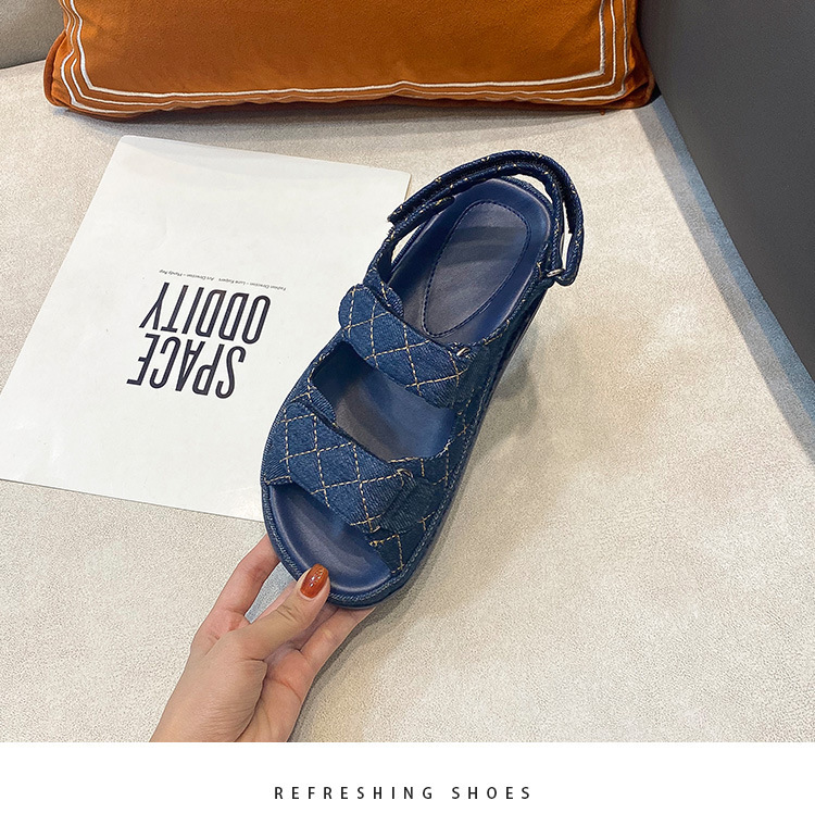 2024夏季新款小香风魔术贴厚底休闲运动凉鞋百搭平底沙滩罗马女鞋详情20