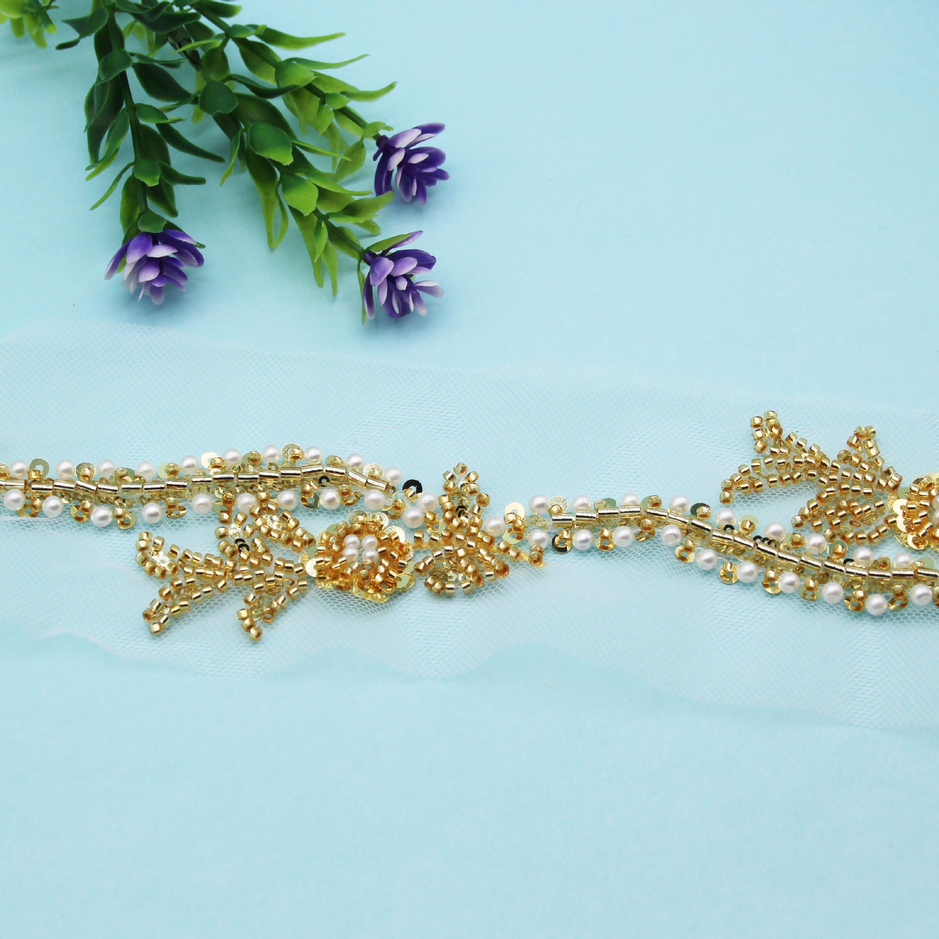 跨境热销手工钉珠花边DIY米珠头饰鞋帽包包珍珠重工蕾丝 服装辅料详情12