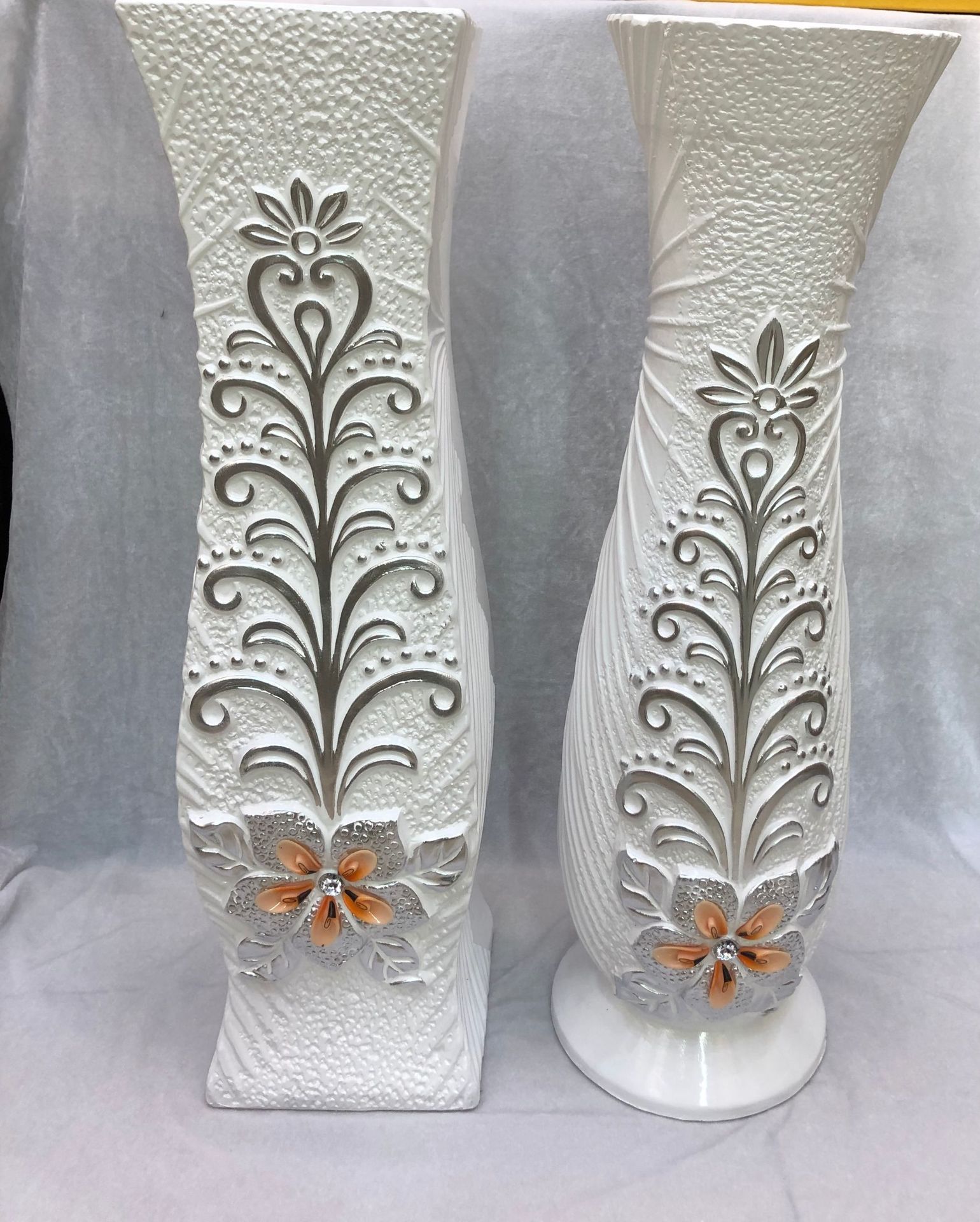 60cm ceramic vase, floor-standing magnesite resin European-style white vase, hotel living room lobby decoration flower arrangement pic 5