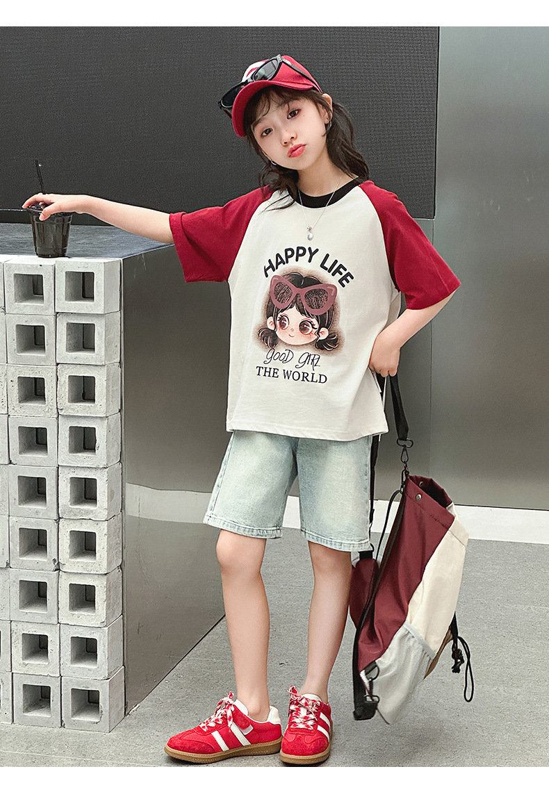 女童卡通T恤夏季2024新款女儿童纯棉上衣夏款中大童薄款短袖体恤详情1