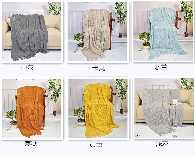 Knitted sofa blanket, Bohemian Nordic style office tassel nap blanket, knee blanket, homestay bed end blanket pic 17