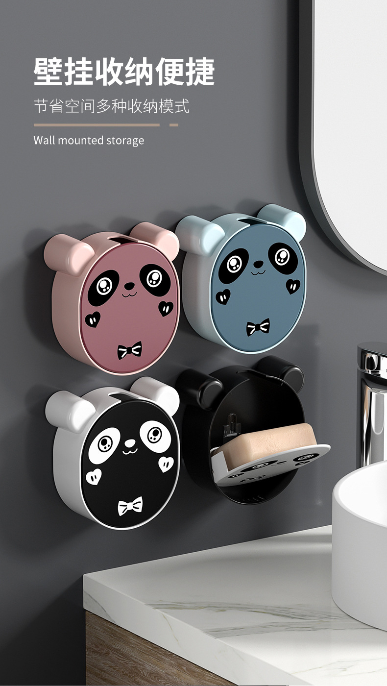 Panda Cartoon soap box rack, bathroom wall-mounted storage, no need for drilling, wall-mounted draining soap box storage rack pic 9