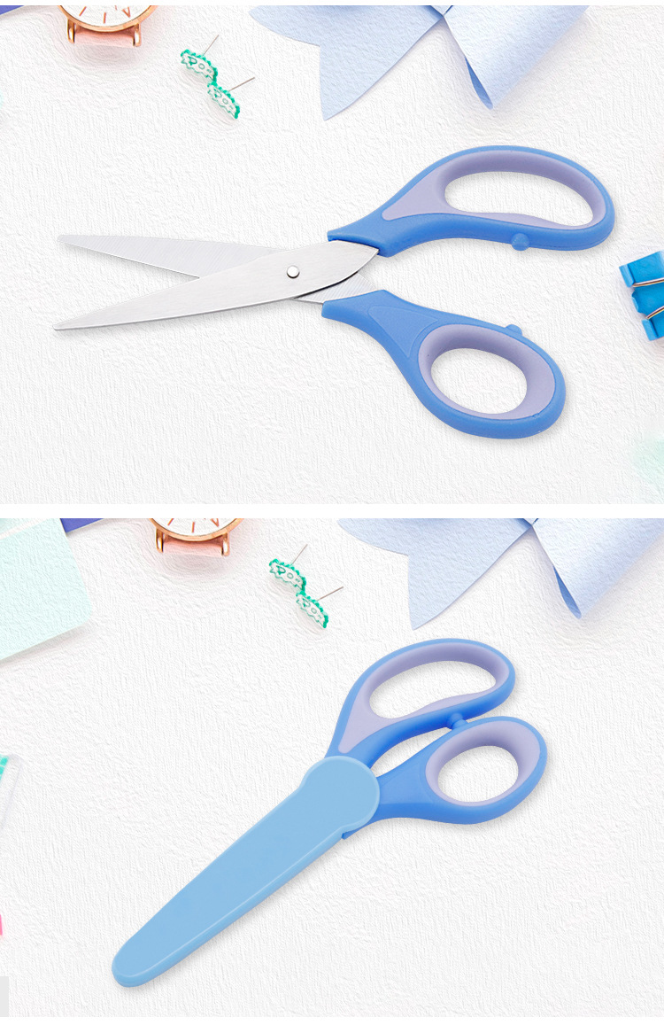 带套筒橡塑学生剪刀 儿童手工多用学生剪刀 不锈钢带套筒学生剪刀详情14