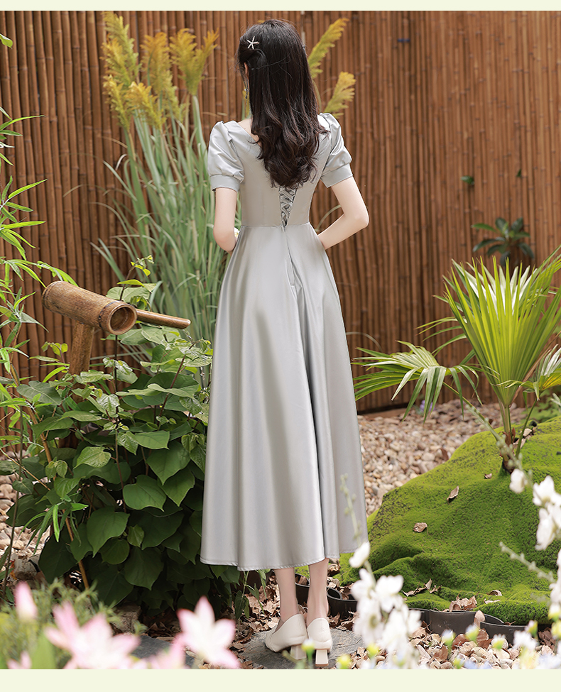 伴娘服2022年新款秋季灰色姐妹团学生毕业季显瘦缎面礼服裙女详情19