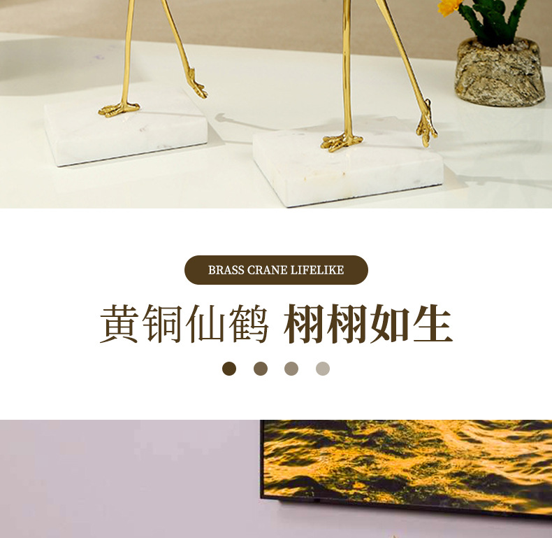 New Chinese-style crane model room copper ornaments, light luxury European modern living room home metal decorations, crystal ornaments pic 3