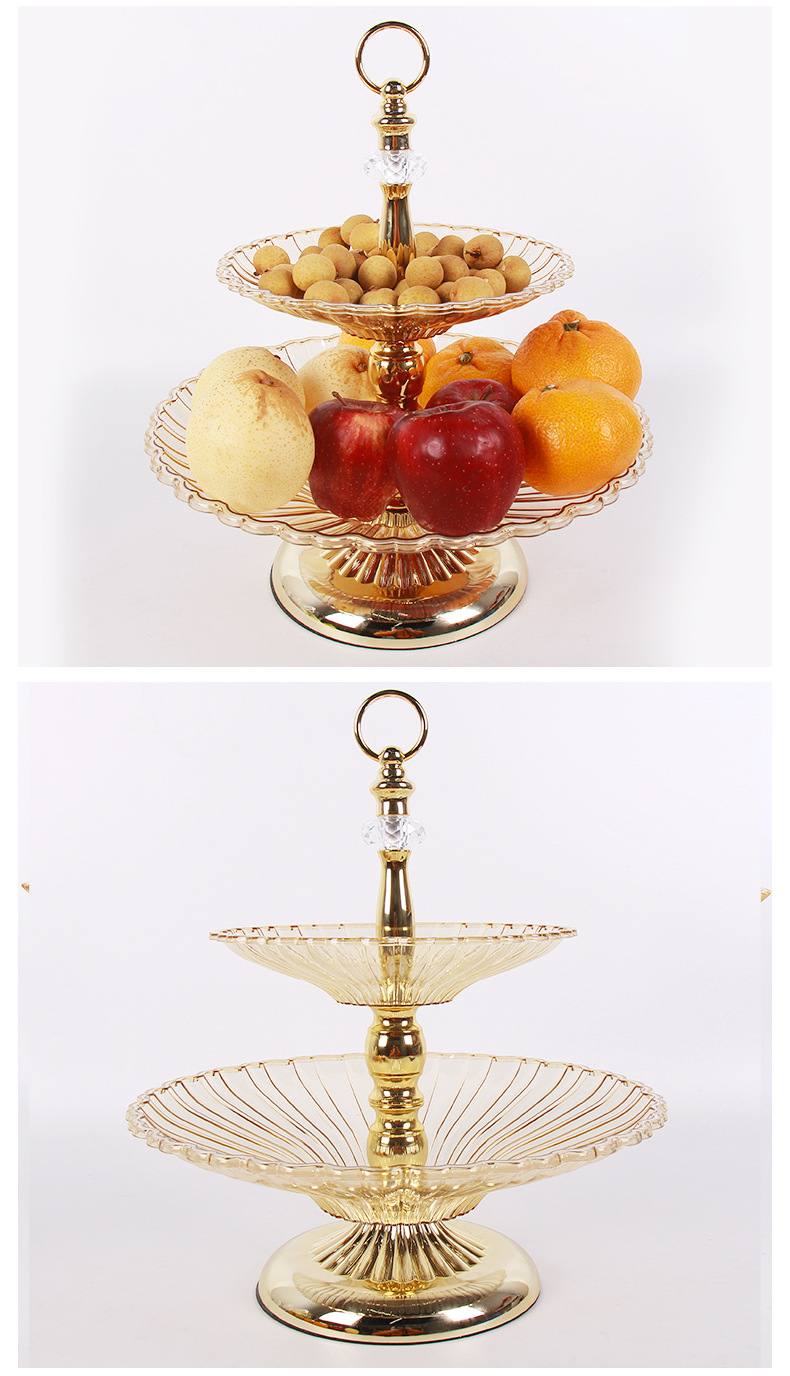 Simple European-style decorative fruit plate, crystal double-layer fruit plate, home dessert display stand, coffee table, dining table, large size for KTV pic 12