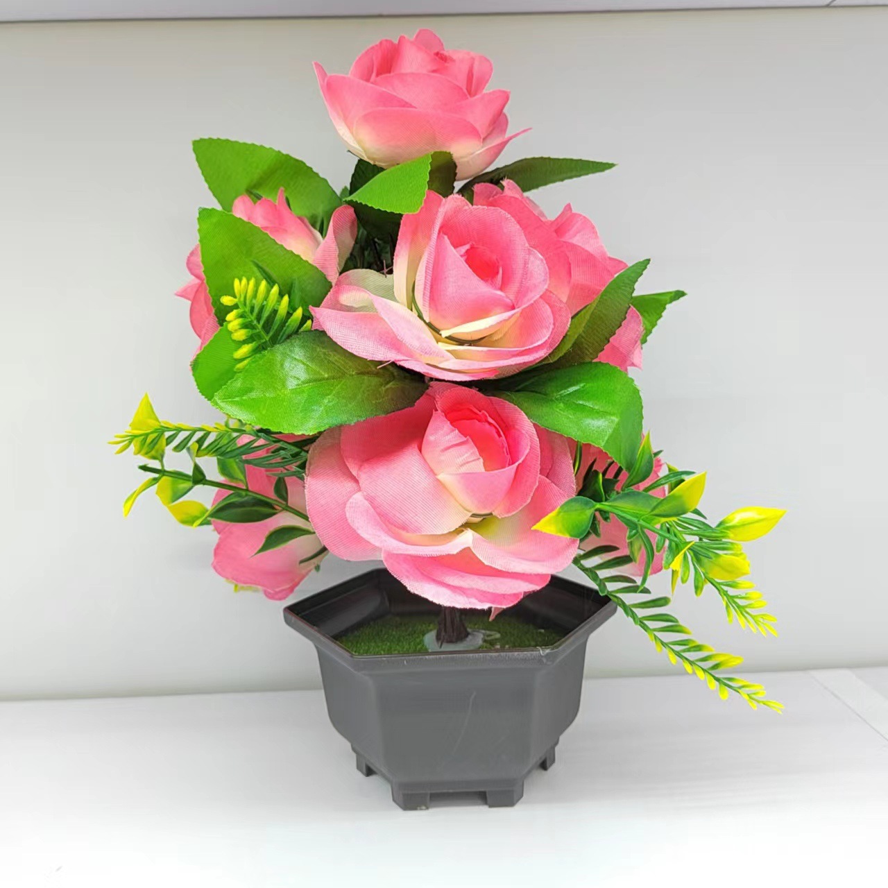 Nine-headed large rose bonsai decoration, realistic bonsai flower, home decoration, interior decoration, photography props pic 3