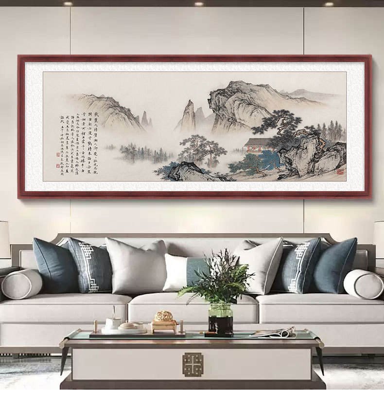 流水生财山水画客厅靠山聚宝盆装饰画定制办公室书房茶室中式挂画详情1