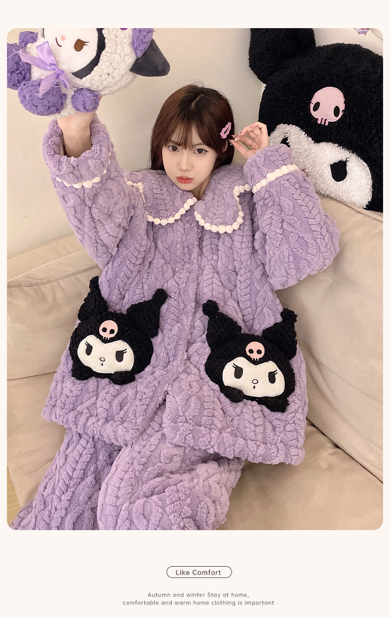 睡衣女士冬季三层加厚超厚夹棉珊瑚绒加绒法兰绒家居服秋冬款冬天详情26