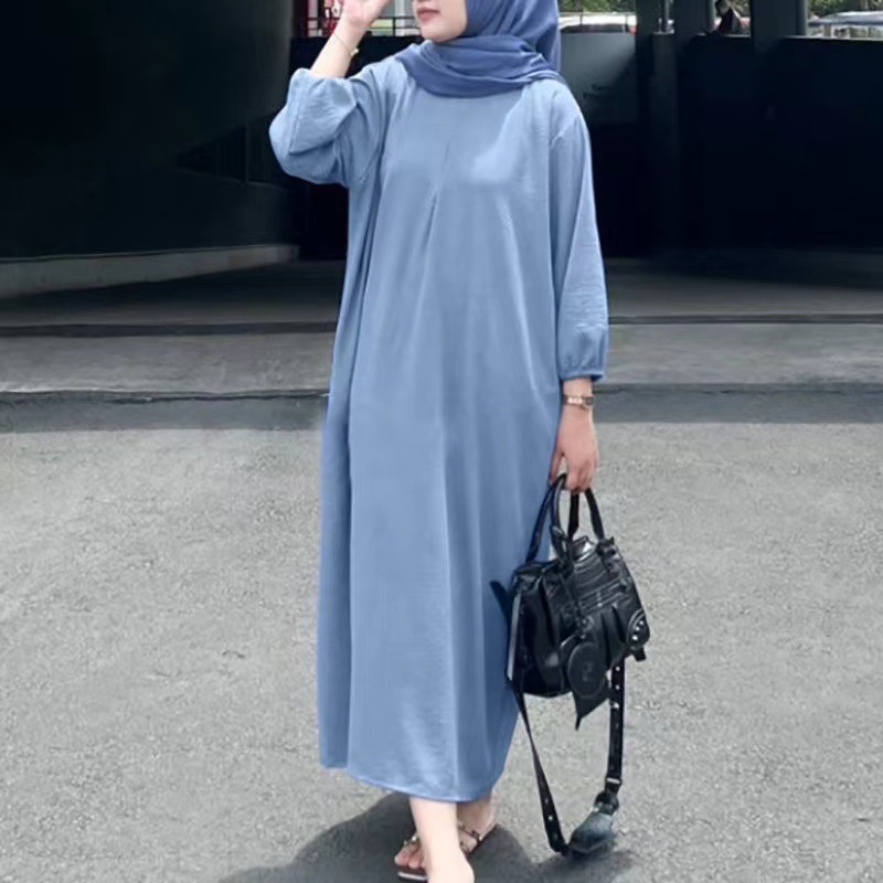 2023时尚春秋新款连衣裙女式泡泡袖纯色背心长袍女士休闲宽松长裙详情6