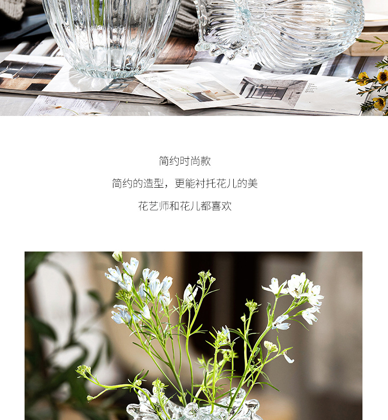 Xiaohongshu internet-famous curling edge wavy flower mouth glass vase decoration, Nordic simple and creative flower arrangement, Ins-style home decoration pic 4