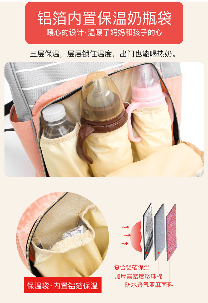 时尚印花条纹双肩妈咪包大容量多功能户外母婴包韩版尿布包背包详情8