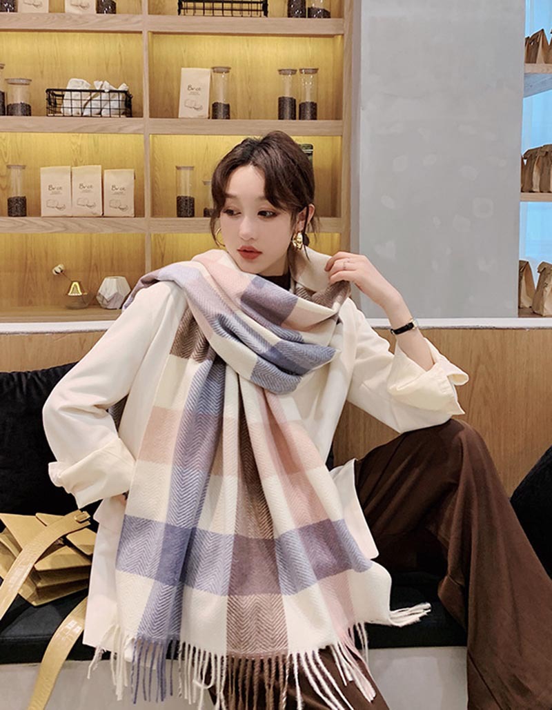 2020格子围巾秋冬季新款双面仿羊绒女加厚长款保暖披肩时尚百搭详情12