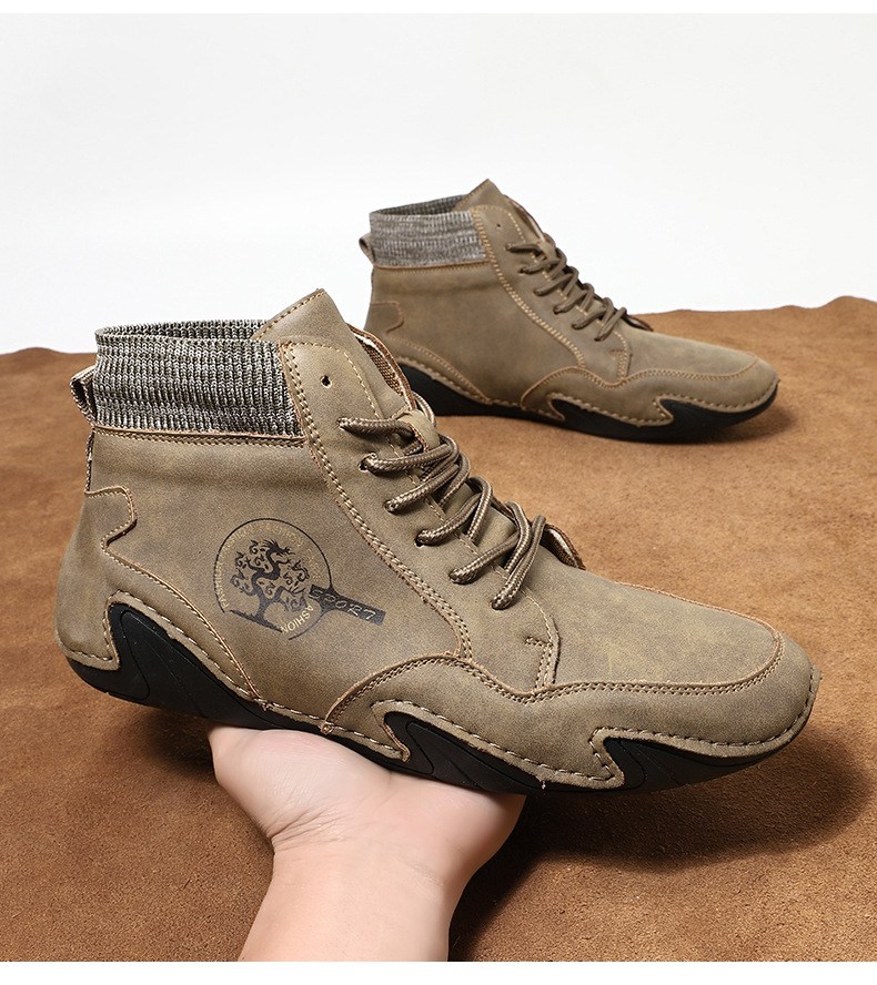 跨境爆款袜子口切尔西靴独立站大码男鞋高帮男士休闲鞋子马丁靴详情45