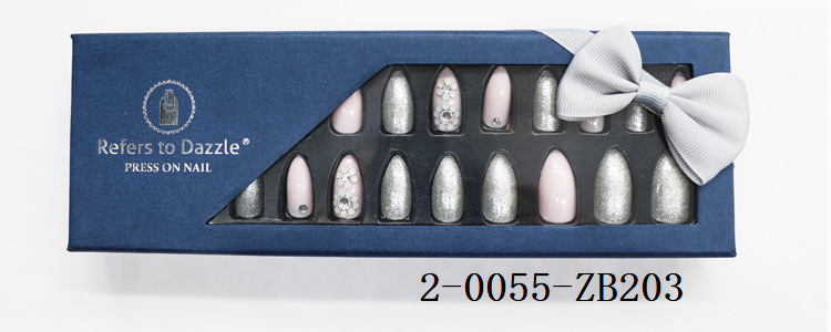 24-piece pointed-head bride wearing nail jewelry, false nail patches, scallion powder with diamonds and adhesive back nail patches gift box toolkit pic 11