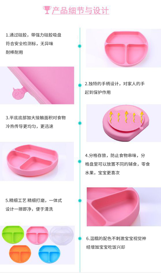 跨境爆款儿童硅胶餐盘防摔吸盘一体桌面吸塑辅食餐具现货即发详情15