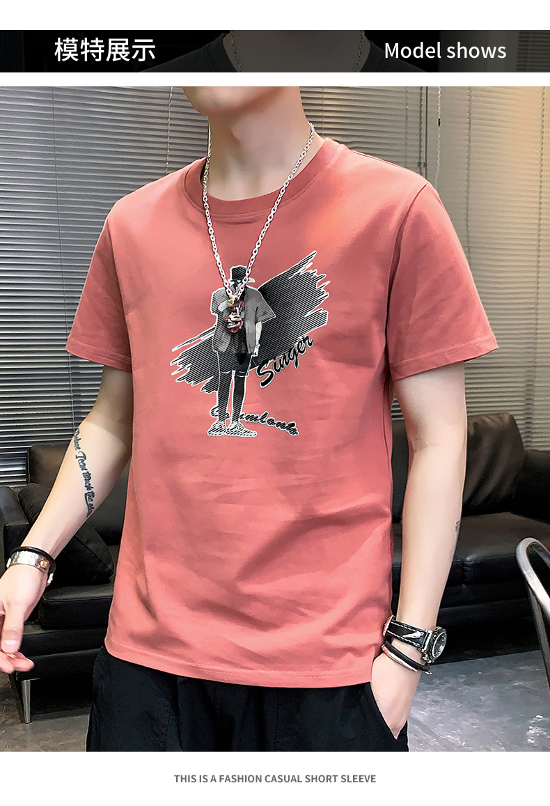 Short-sleeved T-shirt for men, 2022 Summer new Korean style trendy ins loose T-shirt, mid-sleeved cotton trendy brand, large size pic 44