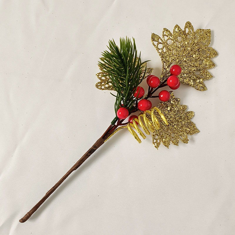 圣诞装饰金粉叶片浆果装饰树枝圣诞树插件气氛用品仿真树枝浆果枝详情4