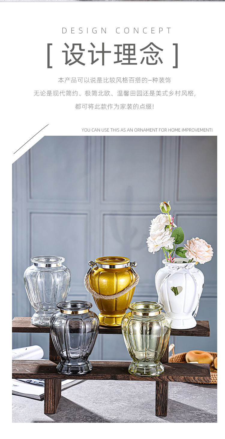 The manufacturer sells modern and simple imitation ceramic glass wide-mouthed fresh dried flower vases and creative living room ornaments pic 4