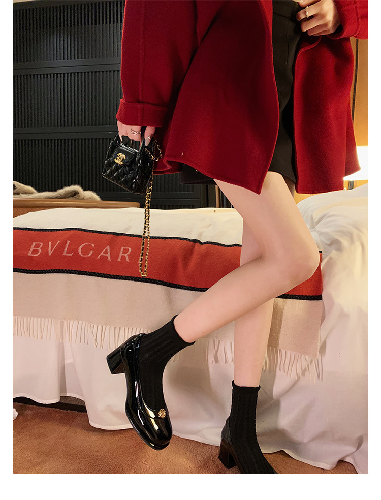 葡萄妈精致山茶花方圆头高跟鞋粗跟增高一脚蹬乐福鞋女鞋2024新款详情23