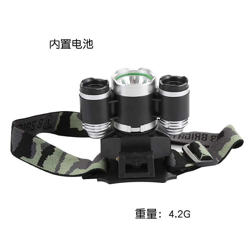 New LED three-lamp headlamp wholesale outdoor cycling night fishing enthusiast color lighting lamp DC press-type portable searchlight pic 7
