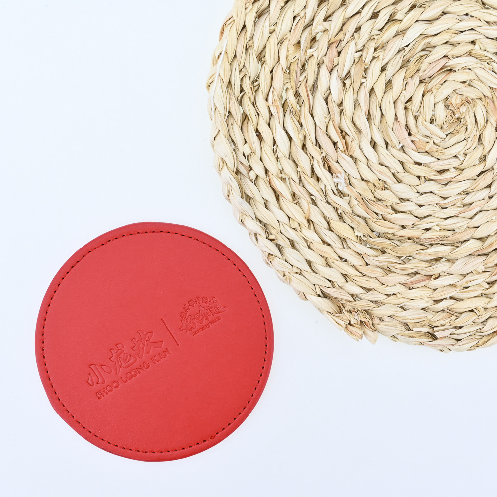 Creative round leather coasters manufacturer wholesale placemats that can be printed with logos fashionable pu heat insulation pads pic 5