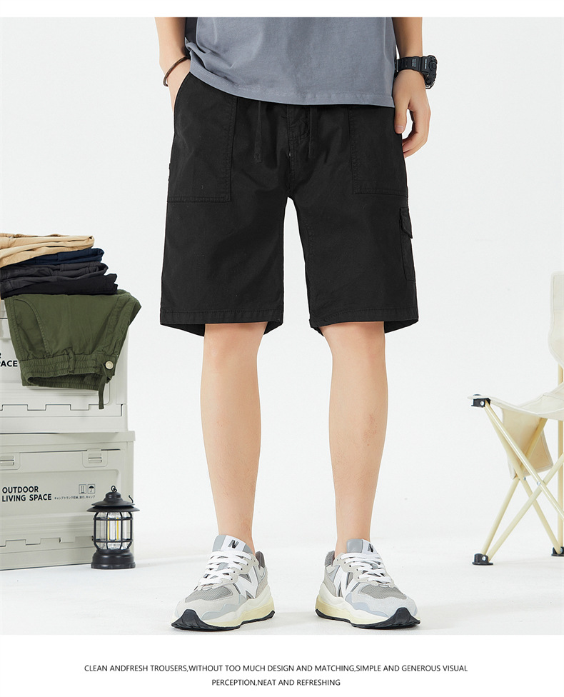 OLA 美式复古男士休闲水洗工装裤五分裤简约多袋百搭潮流设计感详情17