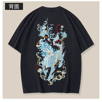 国潮夏季新款刺绣短袖T恤青年男士棉圆领潮体恤男装现货详情2