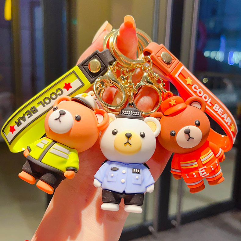 卡通小熊警察钥匙扣公仔消防员小熊包包汽车挂饰娃娃机小礼品批发详情1