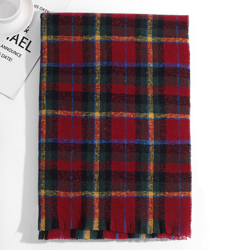 Winter couple student checkered scarf for girls 2023 Christmas gift, thickened and warm fringed faux cashmere scarf shawl pic 19